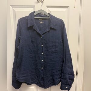 Lilly Pulitzer navy Sea View linen button down top size L